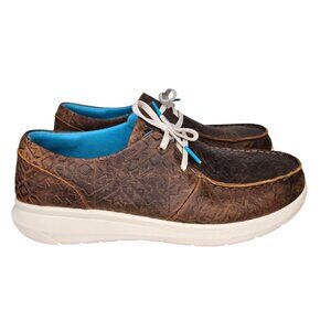 Ariat Hilo Casual Slip-On Embossed Brown Leather Moc-Toe Shoes Women's 11